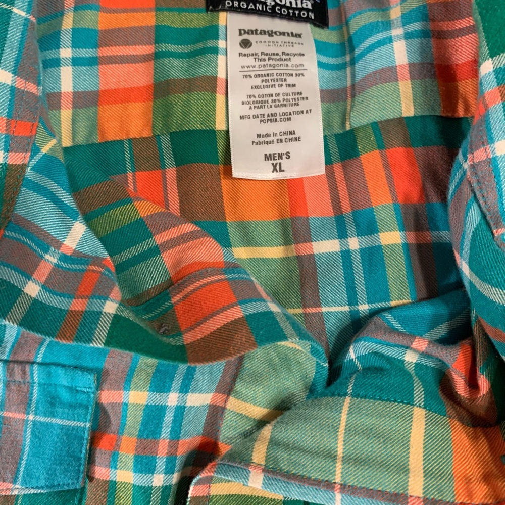 Patagonia Organic Cotton Mens Vibrant Plaid Button-Down Shirt Gorgeous XL - Picture 6 of 6